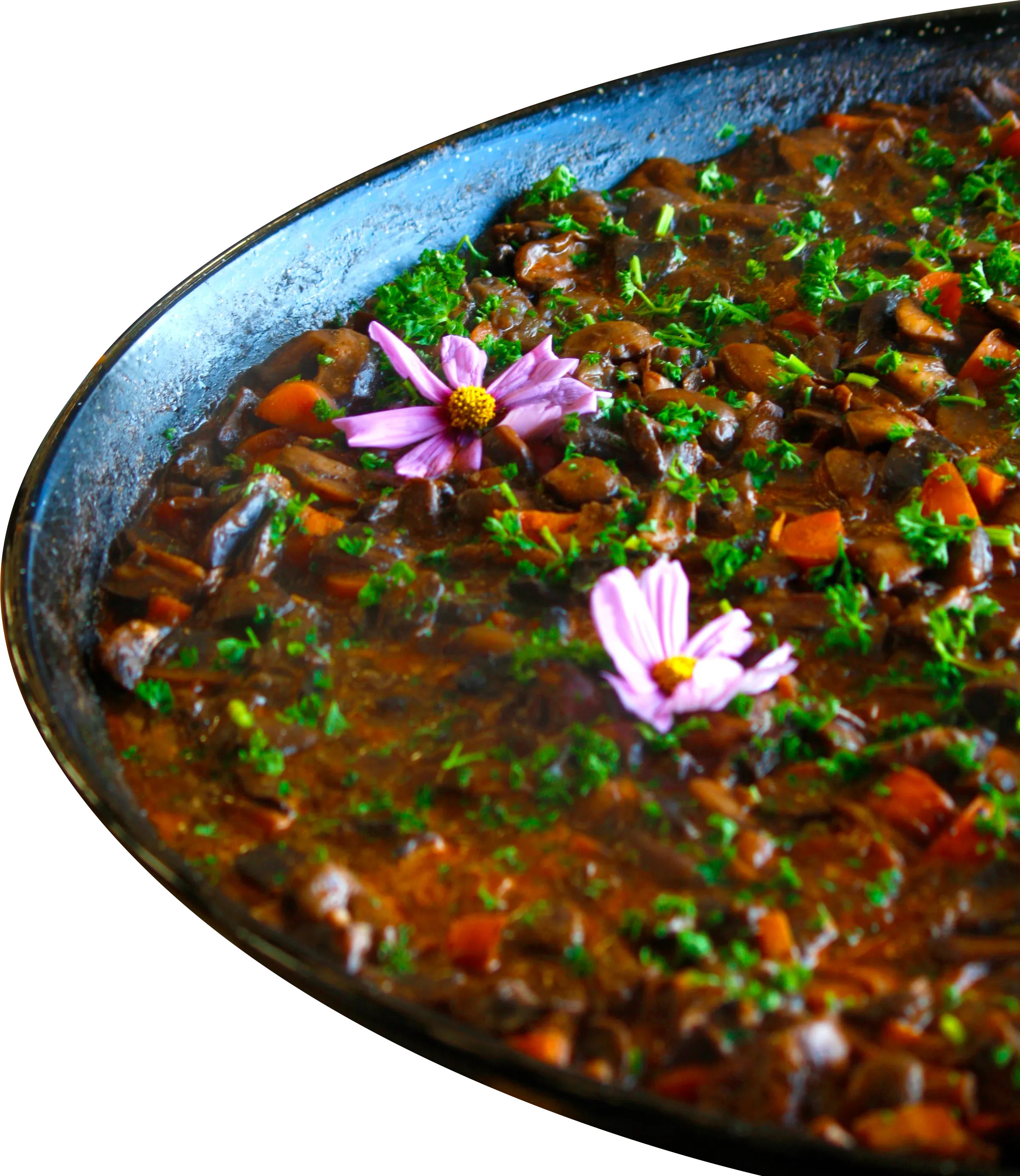 Le bourguignon de champignon dans une poêle